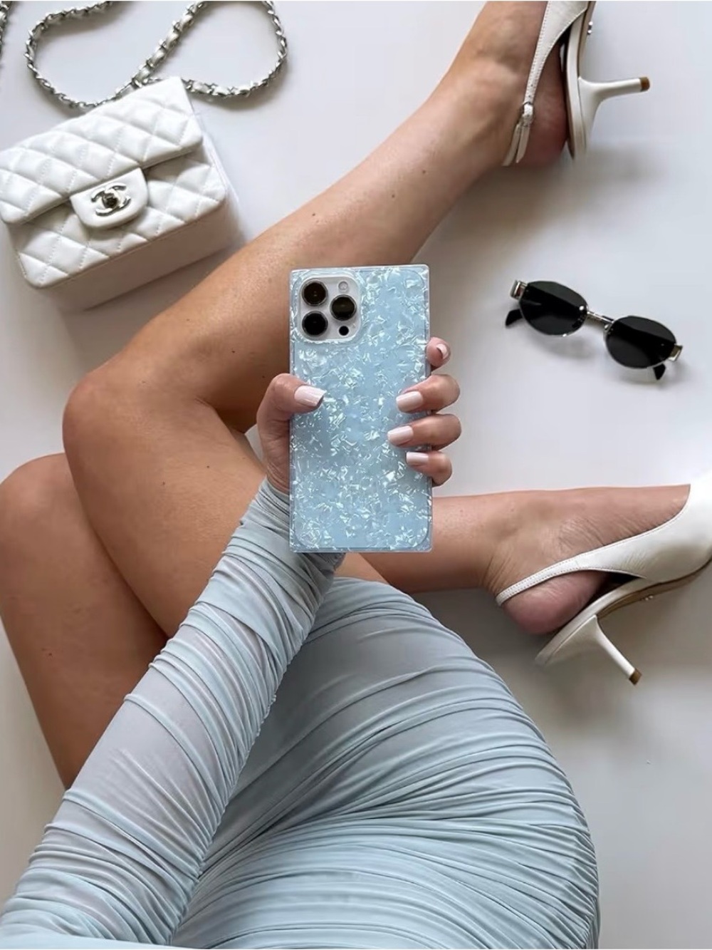 FLAUNT SQUARE® Icy Blue Pearl iPhone Case